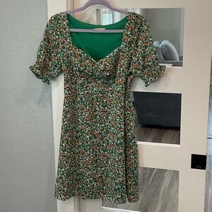 Vintage Altar'd State Green Floral Mini Dress w/ smocking Size L